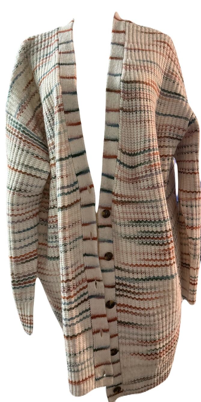 Caslon Women’s 3X Chunky Knit Striped Button Front Cardigan Sweater 
NWT